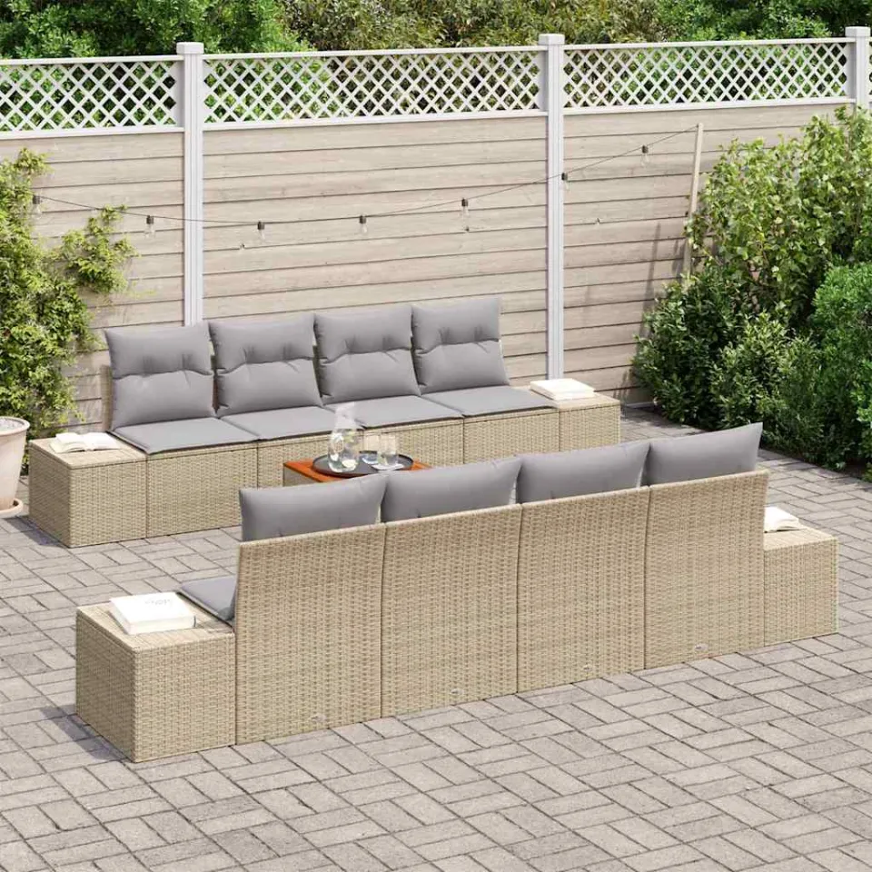 vidaXL Tuinbankenset 9 st Beige en Licht Grijs poly rattan, foto 3