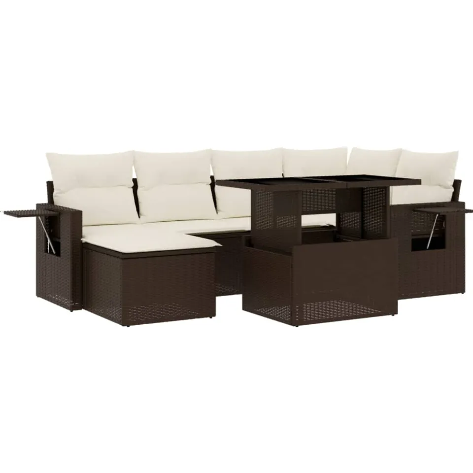 vidaXL 7-delige Loungeset met kussens poly rattan bruin