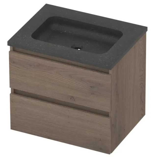 Basic-Line Rocky 46 Badmeubelset Hardsteen Zonder Kraangat 60x46x54 cm Dusk Oak Blue Stone Grijs