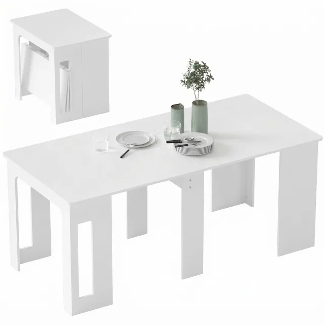 Hoohohoo Eettafel - Uitklapbaar En Uitschuifbaar - Verrijdbaar - Modern Design - 180 x 85 x 75 cm - Wit