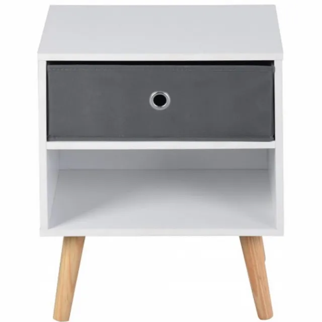 Furnish Nachtkastje met Lade - Scandinavisch - Dennenhouten Poten - Wit Grijs - 39x29x48,3 cm