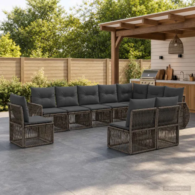 vidaXL Tuinbankenset 10 st 10-zits Grijs en Donkergrijs poly rattan, foto 2