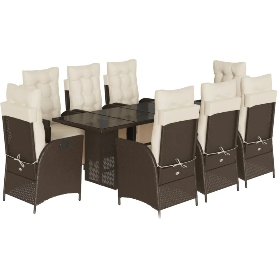 vidaXL 9-delige Tuinset met kussens poly rattan bruin, foto 3