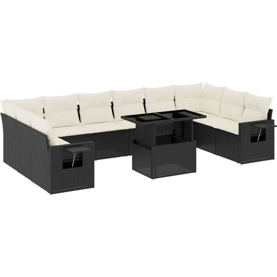 vidaXL 11-delige Loungeset met kussens poly rattan zwart