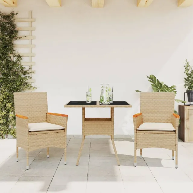 vidaXL 3-delige Tuinset met kussens poly rattan en glas beige, foto 2