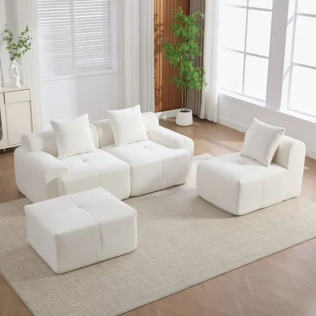 COVREO Hoekbank 268x174x81 cm beige, stof met hocker zonder montage