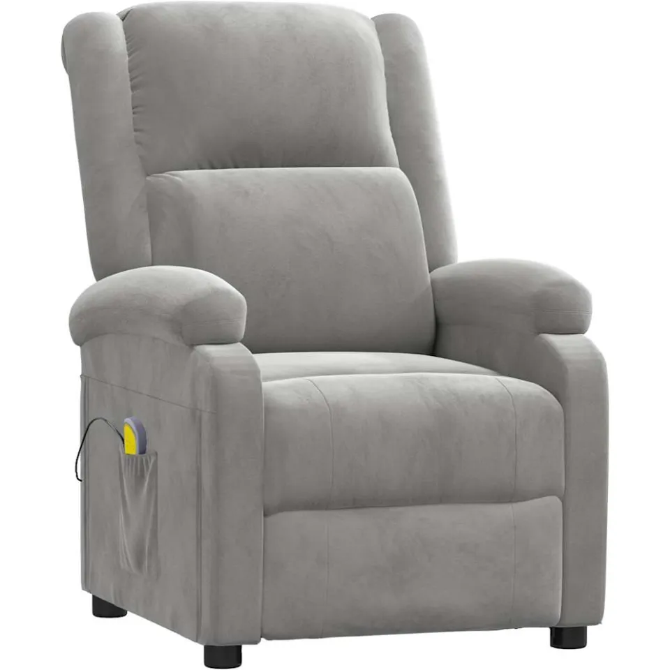 vidaXL Massagestoel fluweel lichtgrijs grijs, foto 3