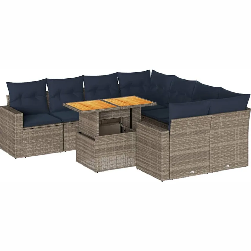 vidaXL 9-delige Loungeset met kussens poly rattan grijs, foto 3