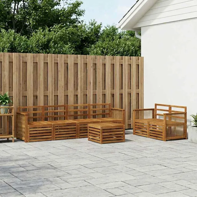 vidaXL Buiten bankenset 7 st 6-zits Naturel Massief Acaciahout