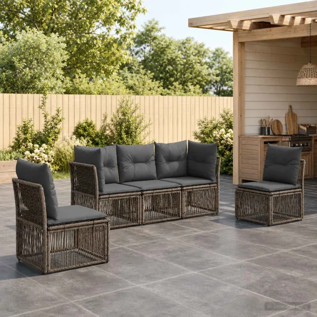 vidaXL Tuinbankenset 5 st 5-zits Grijs poly rattan, foto 2