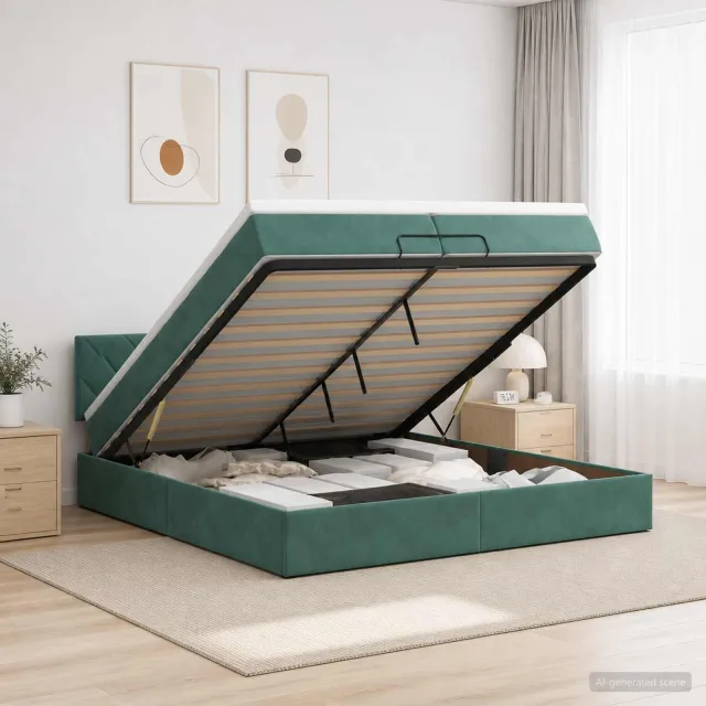 vidaXL Ottoman bed met matras Donkergroen 200 x 200 cm Fluweel
