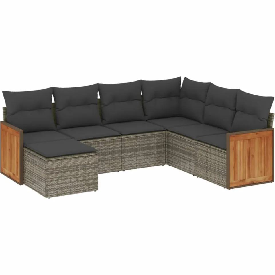 vidaXL 7-delige Loungeset met kussens poly rattan grijs, foto 3