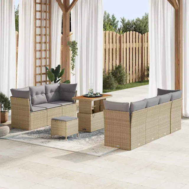 vidaXL Tuinbankenset 10 st Beige poly rattan, foto 2