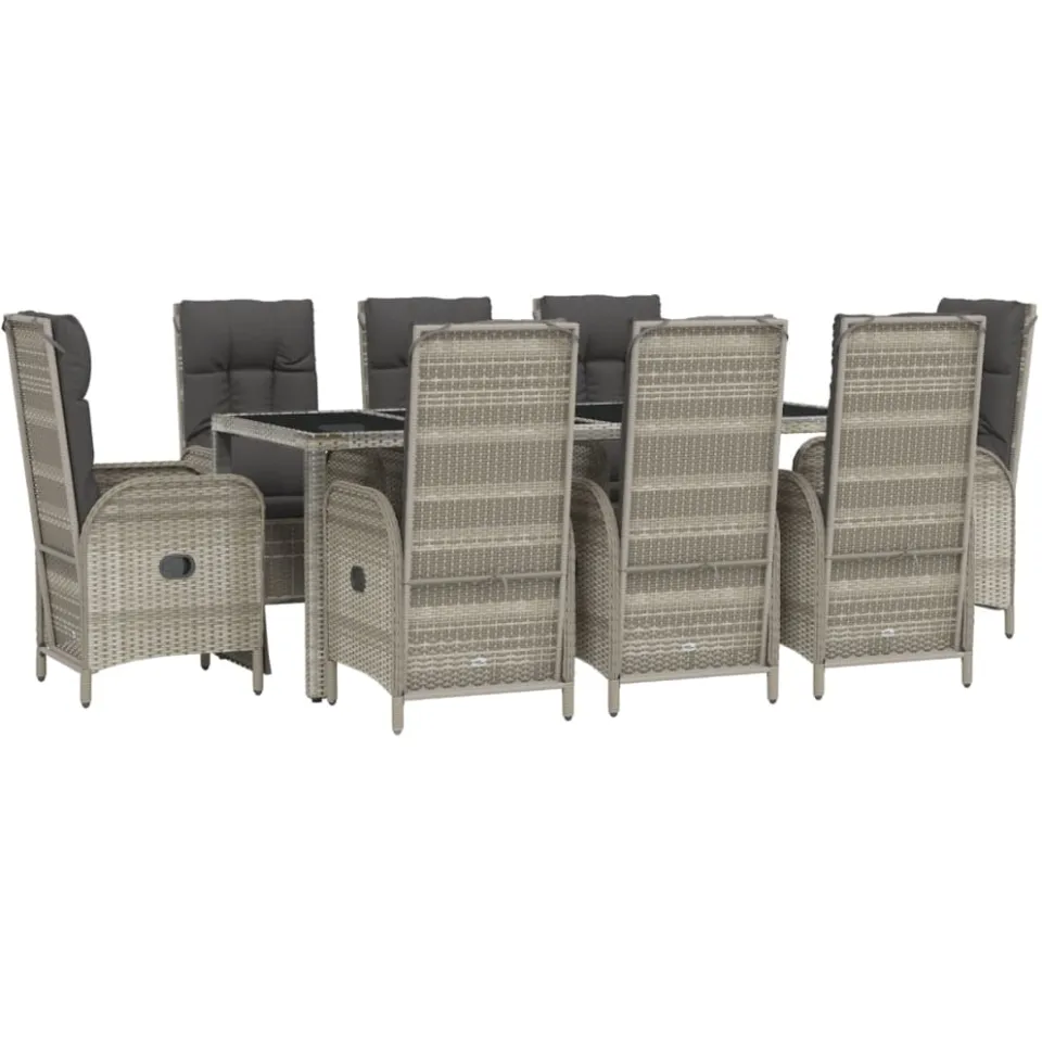 vidaXL 9-delige Tuinset met kussens poly rattan grijs