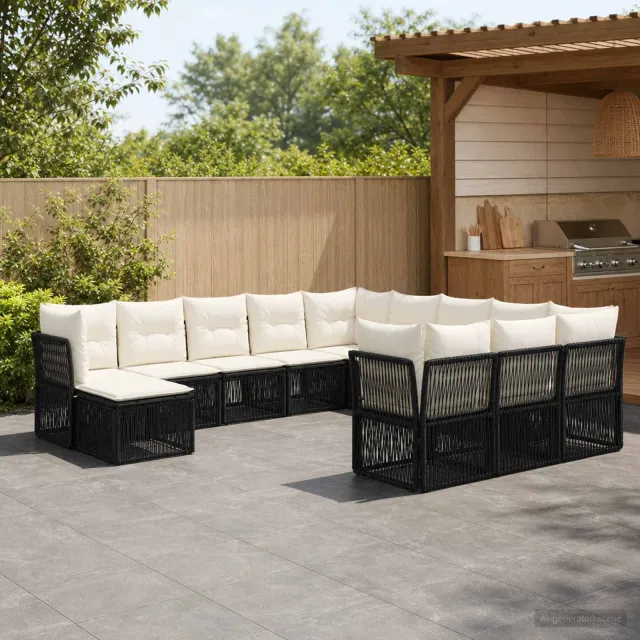 vidaXL Tuinbankenset 12 st 12-zits Zwart poly rattan, foto 2
