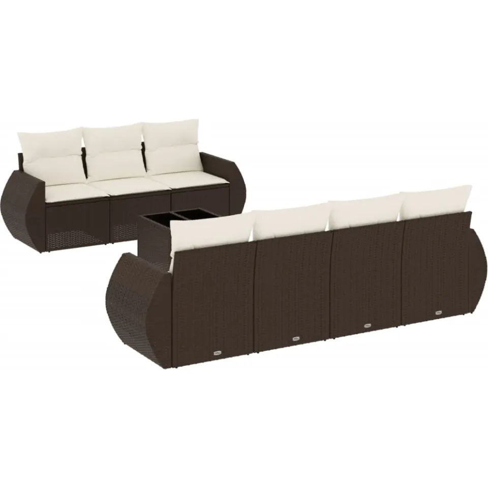 vidaXL 8-delige Loungeset met kussens poly rattan bruin, foto 3