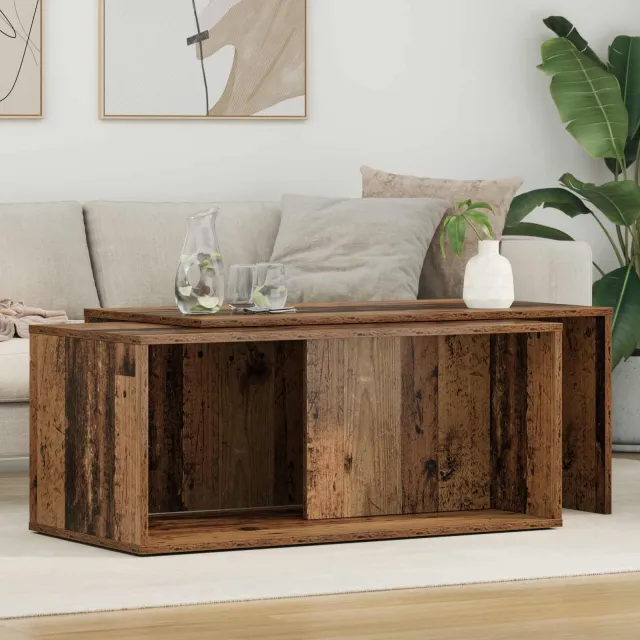 vidaXL Koffietafel Set 2 st Oudhout 90 x 48 x 40 cm Bewerkt hout Bruin