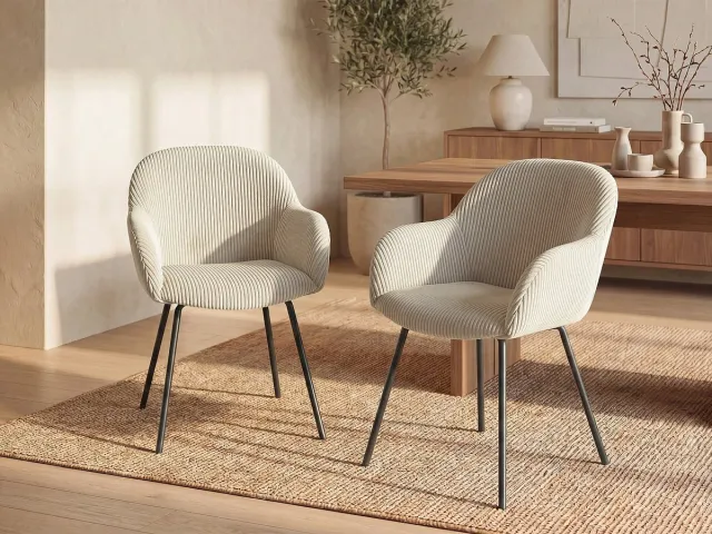 Vente-unique Set van 2 stoelen met armleuningen van ribfluweel en zwart metaal - Beige - MARENZIA