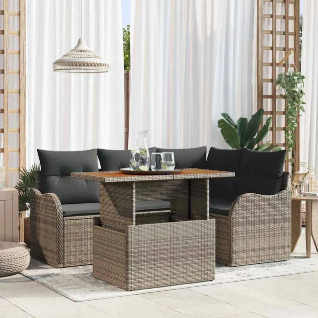 vidaXL Tuin Sofa Set 5 st Grijs Poly riet, foto 2