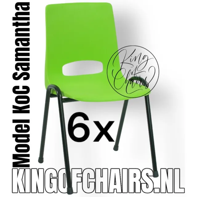 King of Chairs Set van 6- Model KoC Samantha lime met zwart onderstel. Stapelstoel kuipstoel vergaderstoel tuinstoel kantine stoel stapel stoel kantinestoelen stapelstoelen kuipstoelen arenastoel De Valk 3320 bistrostoel schoolstoel bezoekersstoel Limegroene zitting met zwart onderstel