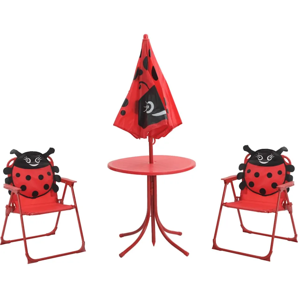 vidaXL 3-delige Bistroset voor kinderen met parasol rood, foto 2