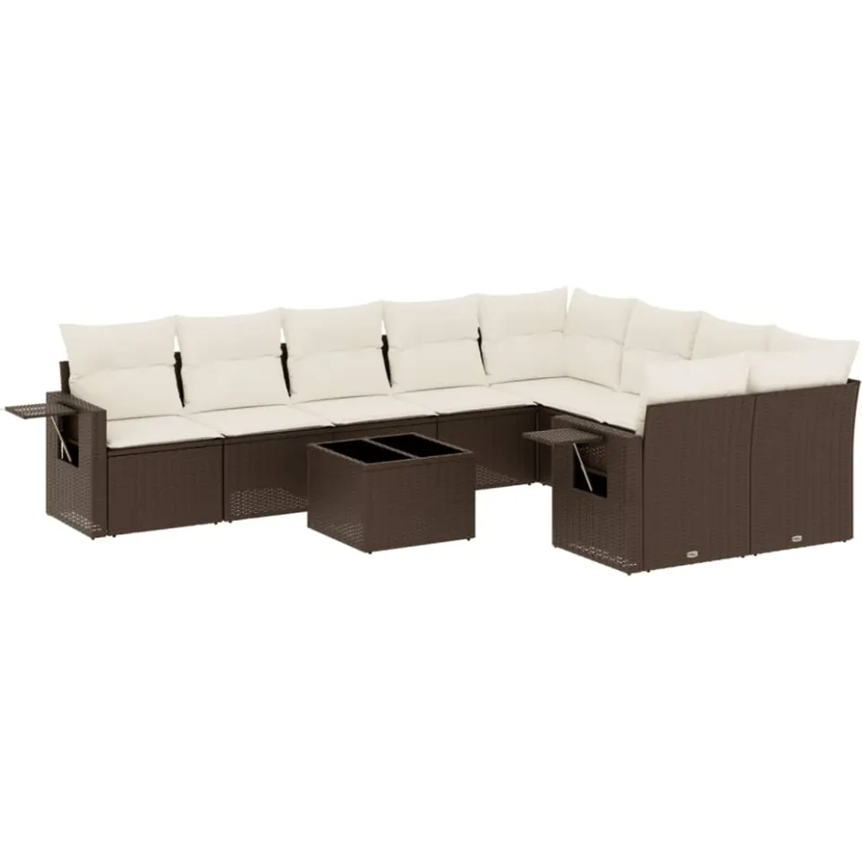vidaXL 10-delige Loungeset met kussens poly rattan bruin, foto 3