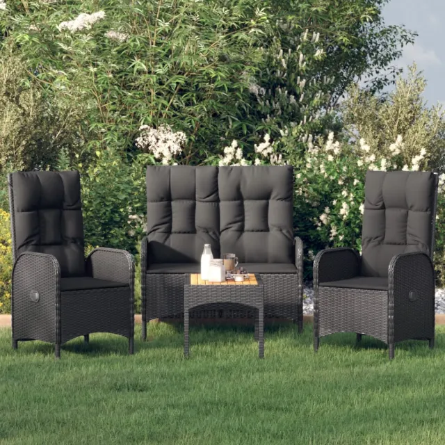 vidaXL 4-delige Tuinset met kussens poly rattan zwart, foto 2