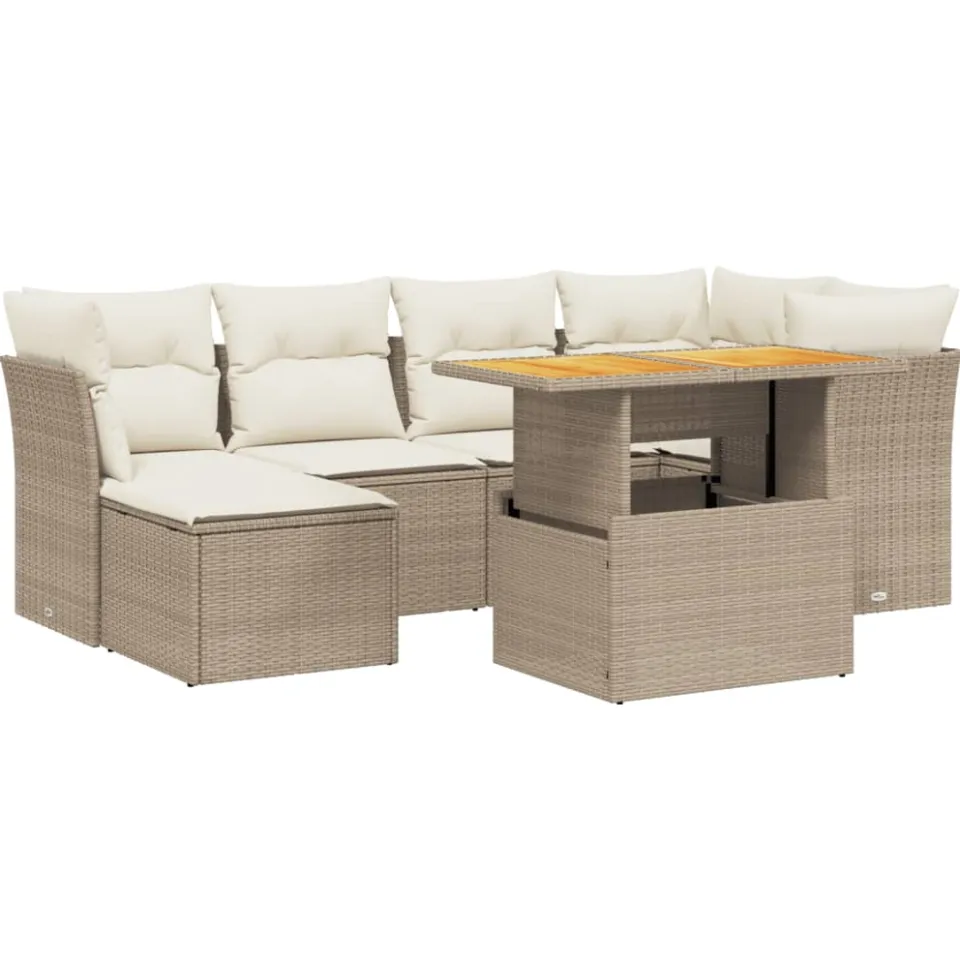 vidaXL 7-delige Loungeset met kussens poly rattan beige, foto 3