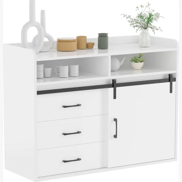 HOMAVO HG1-S Buffetkast – Moderne Opbergkast met Lades & Deur – 107×80×40 cm – Wit / Vintage Bruin / Eiken – Voor Eetkamer, Hal of Kantoor Mat Wit