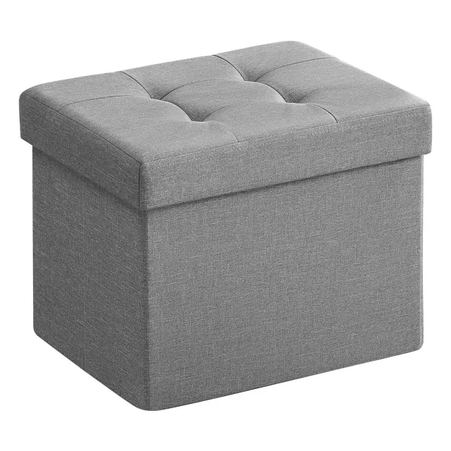 Famanu Poef met opbergruimte, kleine inklapbare zitbank, 31 x 41 cm, voetenbank, opbergdoos, tot 130 kg belastbaar, voor woonkamer en slaapkamer, lichtgrijs