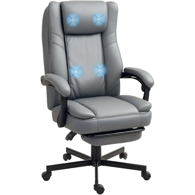 Lunpog Massagestoel met Voetsteun & 135° Ligfunctie - Hoogteverstelbaar - Grijs - 64x69x112-120cm