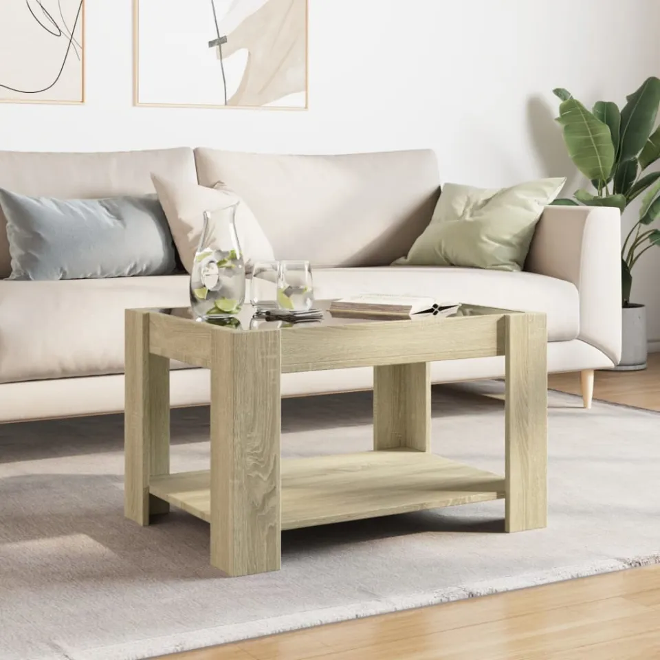 vidaXL Salontafel met LED 73x53x45 cm bewerkt hout sonoma eikenkleurig, foto 2