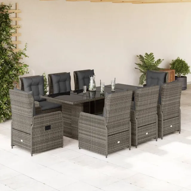 vidaXL 9-delige Tuinset met kussens poly rattan grijs, foto 2