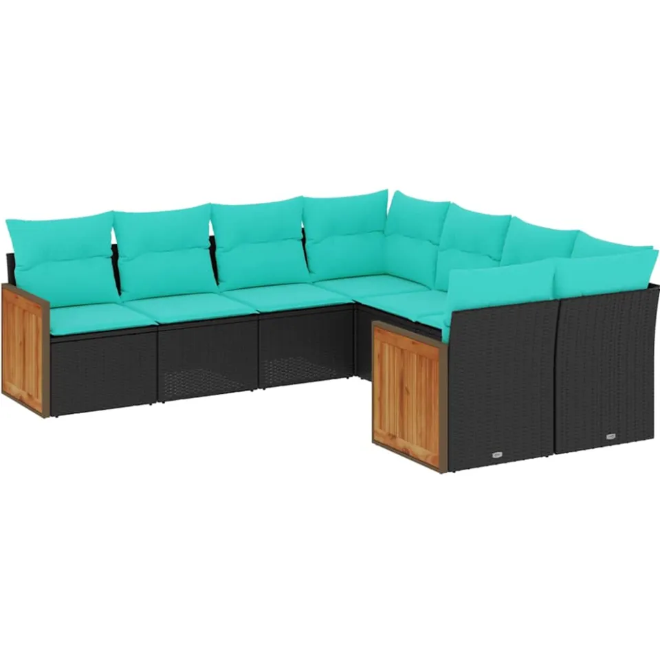 vidaXL 8-delige tuinbankset met kussens, zwart polyrotan, foto 3