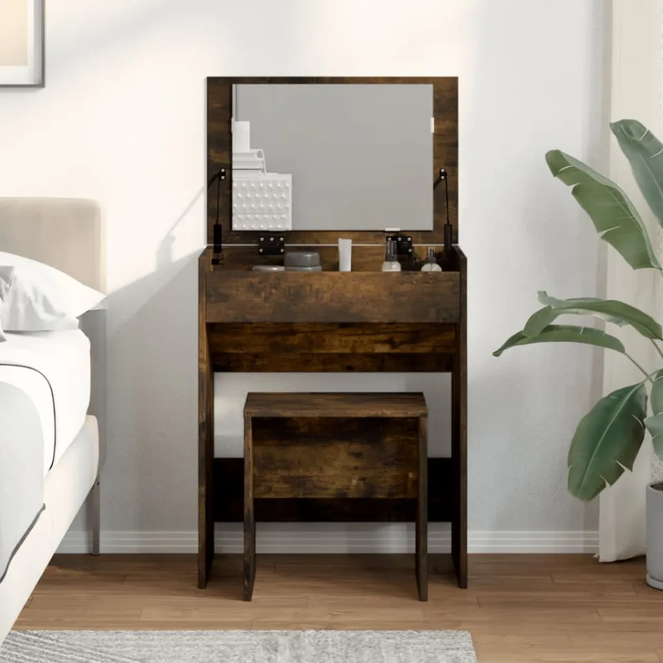 vidaXL Kaptafel met krukje 60x40x113,5 cm gerookt eikenkleurig, foto 4
