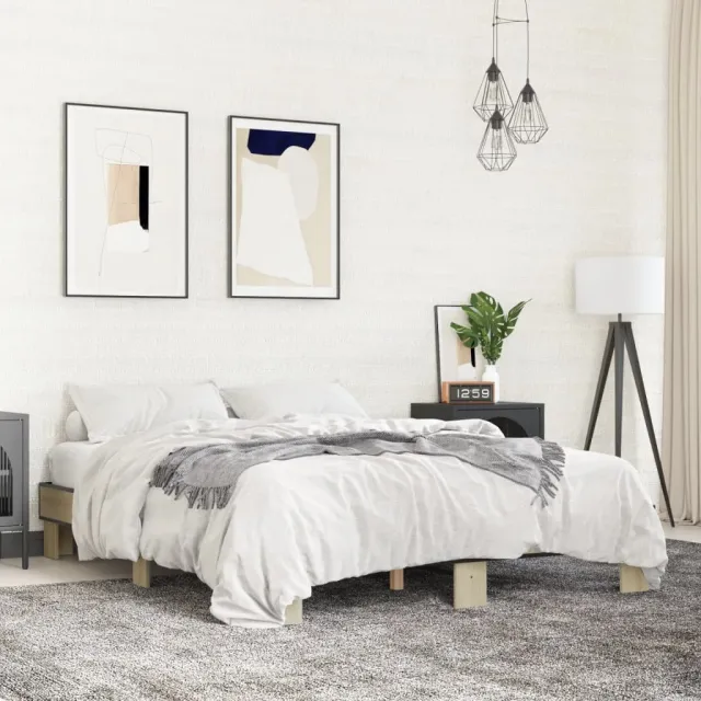 vidaXL Bedframe bewerkt hout metaal sonoma eikenkleurig 150x200 cm