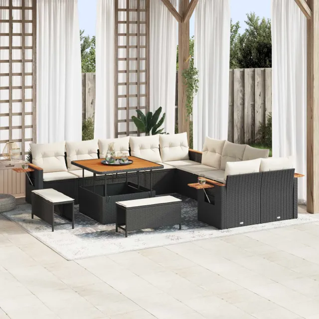 vidaXL Tuinbankenset 13 st Zwart poly rattan, foto 2