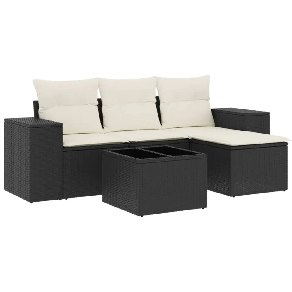 vidaXL 5-delige Loungeset met kussens poly rattan zwart