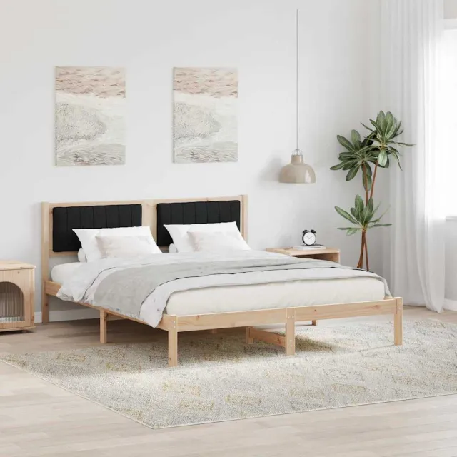vidaXL Bedframe met Gevoerd Hoofdgedeelte Zwart 150 x 200 cm Bruin