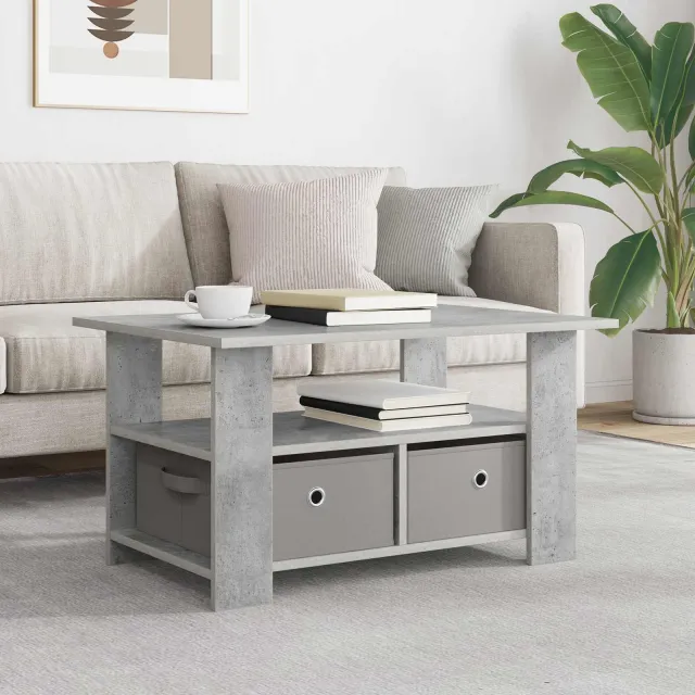 vidaXL Salontafel Beton Grijs 77 x 55 x 42 cm Bewerkt hout, foto 2