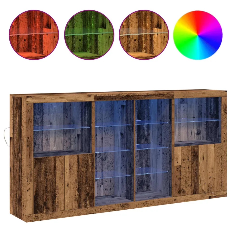 vidaXL LED Sideboard 3 st Oud hout 202 x 37 x 100 cm Bewerkt hout bruin, foto 4