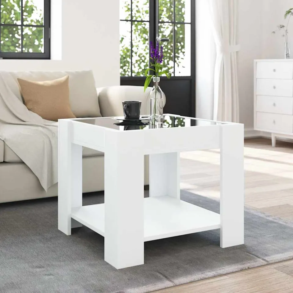 vidaXL Salontafel met LED 53x53x45 cm bewerkt hout wit, foto 3