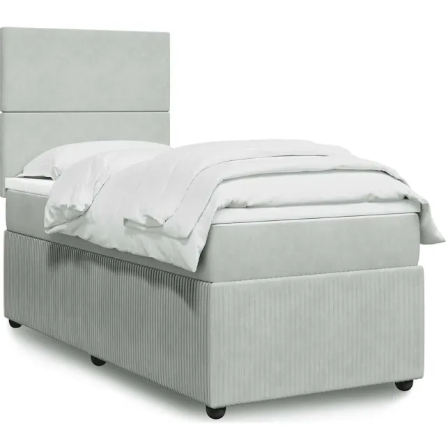 vidaXL Boxspring met matras fluweel lichtgrijs 100x200 cm grijs