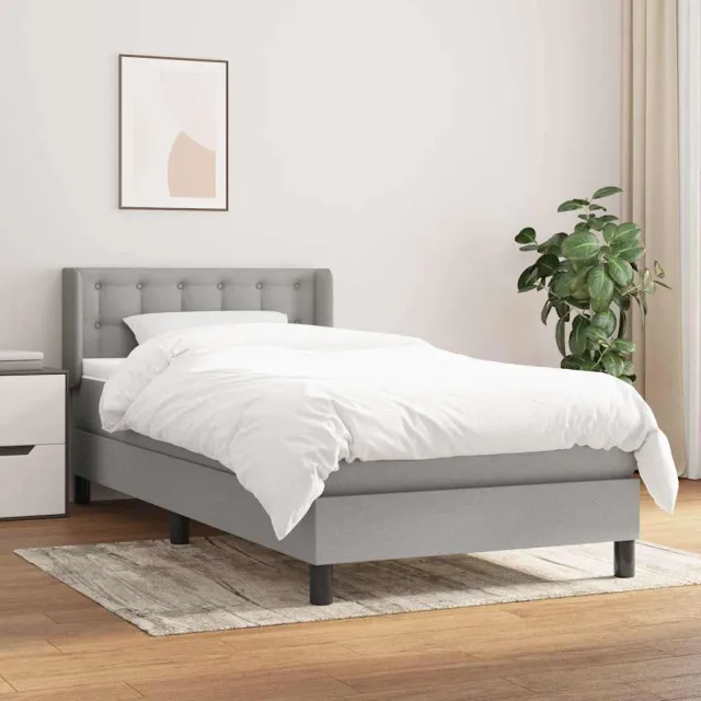 vidaXL Boxspring met matras stof lichtgrijs 90x190 cm grijs