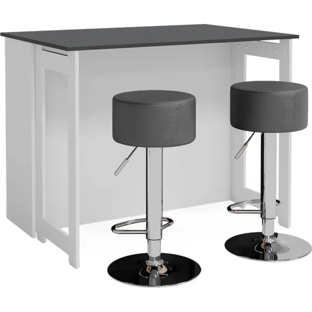 Vicco Dominic Bartafel set – 116 x 37 cm met 2 barkrukken Antraciet/wit