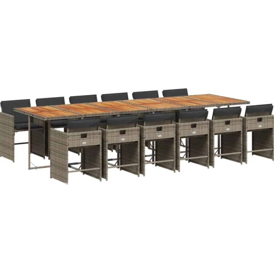 vidaXL 13-delige Tuinset met kussens poly rattan grijs