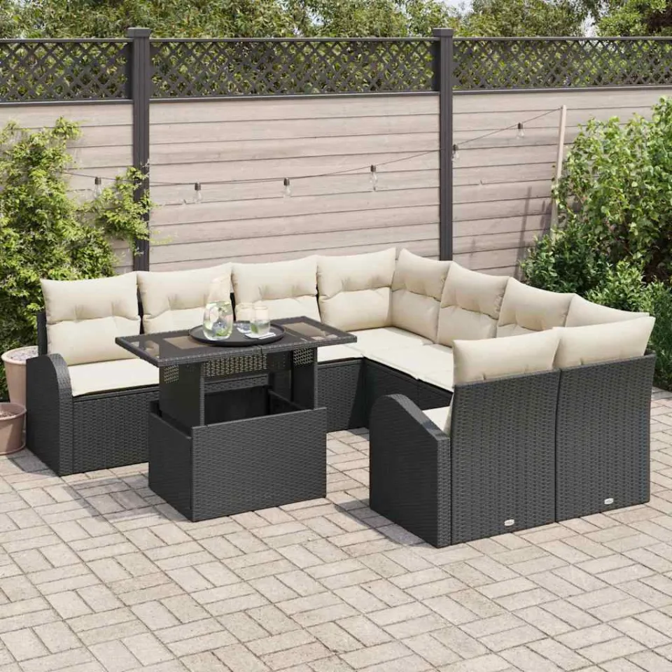 vidaXL Tuin Sofa Set 9 st Zwart poly rattan, foto 3