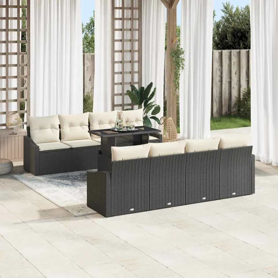 vidaXL Tuin Sofa Set 9 st Zwart poly rattan, foto 3