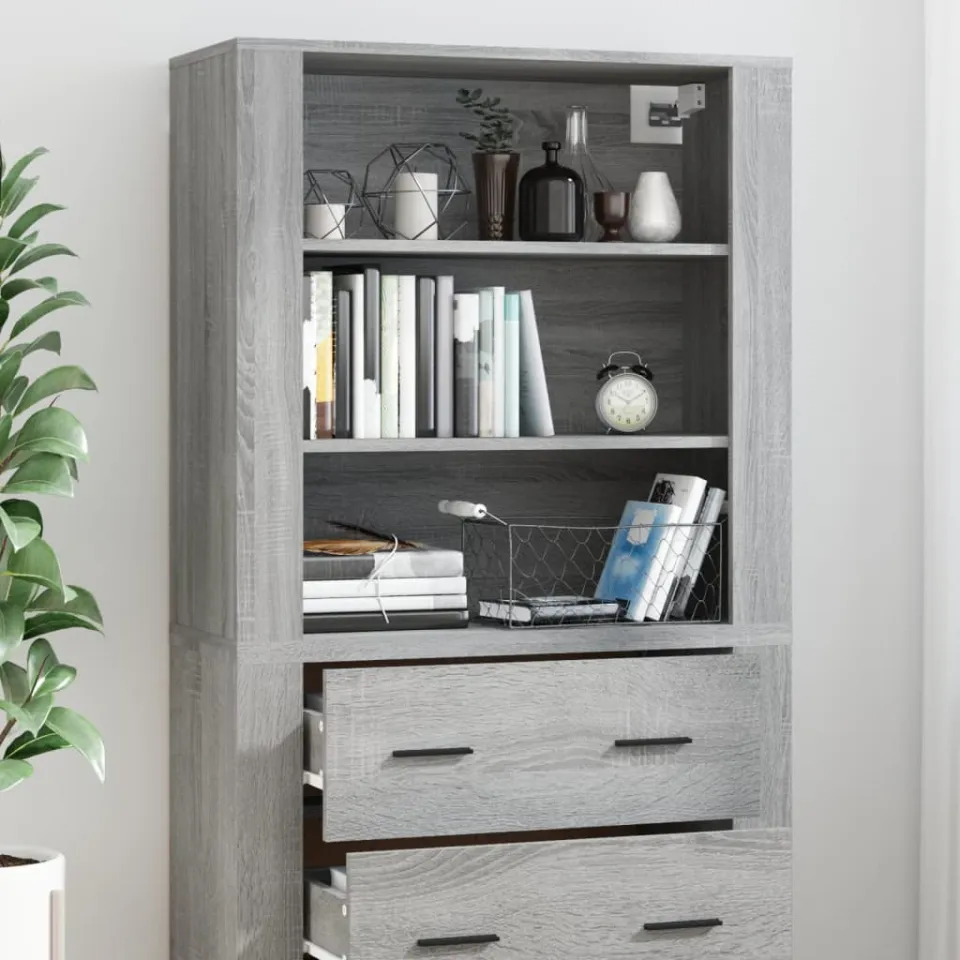 vidaXL Hoge kast bewerkt hout grijs sonoma eikenkleurig, foto 4