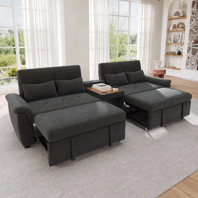 VVBV Slaapbank – Bedbank van Chenille met Opbergruimte – Modern Design – Massief Hout – Voor Woonkamer – Donkergrijs